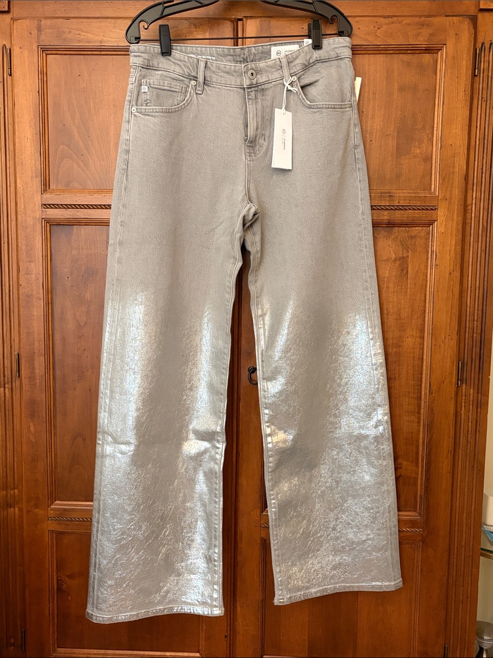 AG Adria low-rise Metallic Silver Wide-Leg Women’s Jeans